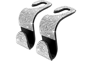 ZYSY 2PCS Car Seat Hooks, Bling Car Rhinestone Headrest Hooks, Universal Bling Car Interior Accessories for Handbag, Clothes, Purse, Water Bottle … (White)