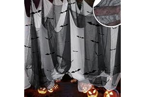 FFTANXS Halloween Decorazioni pareti per Festa delle Case Stregate Porte all'Aperto,Garza Bianco&Nero Panno 1 * 2M Mussola Oversize, Mobili e terrazza o Porta, Creepy Scary Spooky Decorazioni Halloween