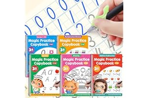 D-FANTIX Magic Grooved Handwriting Practice Books, Large Reusable Copybooks for Children, Learn to Write Number Letter Tracing Workbook, Learning Resources for Kids Age 3-8 Kindergarten Preschool Calligraphy