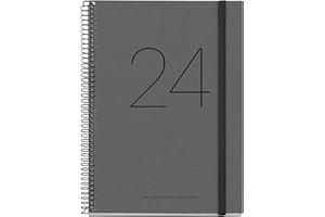 Miquelrius - Agenda Anual 2024, Reciclada, Día Página, Tamaño Plus 155 x 213 mm (similar A5), Cubierta cartón reciclado, Encuadernación espiral, Cierre con goma, Español, Inglés y Portugués, Negro