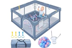 Kidsbuddy Parque infantil para bebé, plegable, interior, 130 x 130 cm, antideslizante, rejilla de barrera con malla transpirable, rejilla de protección para niños gris