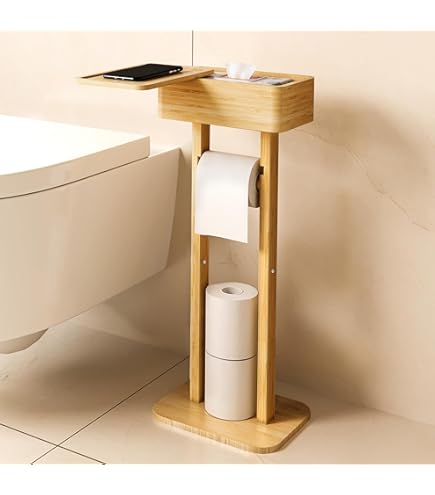 Relaxdays toiletrolhouder met plankje, staande wc-rolhouder, voor 3