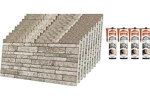 IZODEKOR Revestimiento de pared con aspecto de piedra, espuma de poliestireno, 3D, para cocina, balcón, dormitorio, salón, diseño de aspecto antiguo, 10 paneles con 4 adhesivos de montaje, crema