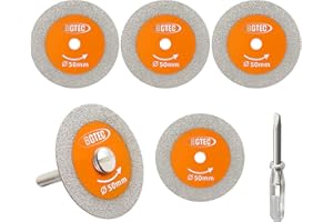 BGTEC diamentowe tarcze tnące do szkła, 5 sztuk, 50 mm, diamentowe tarcze tnące, 1 sztuka z trzonkiem 6 mm, do szkła, jadeitu, kryształowej butelki wina, ceramiki, płytek, marmuru