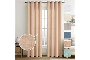 MIULEE Cortinas de Lino con Efecto de Anillos de Lino Sala de Estar Moderna Cortina de Voile Semitransparente Natural 2 Piezas 140 x 245 cm Beige-Rosa