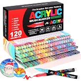 Laconile 120 Colours Acrylic Pens for Stones, Waterproof, Brush Tip Acrylic Pens Set, Quick-Drying and Non-Toxic, Ideal Acryl