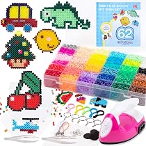 MZJAUVF 10000+ Perline a Fusione, 48 Colori Set da Stirare, 5mm Fusibili Con Scatola di Smistamento, Set Gioco Creativo Natalizio Fai da Te per Bambini