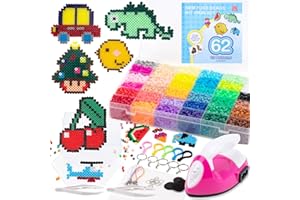 JelyArt Kit Perline a Fusione 12000 Pezzi 36 Colori 5MM con Mini Ferro da Stiro, Piastre per Pyssla, Carta da Stiro, Modelli, Set Perline Hama per Bambini Regalo