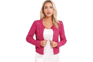 inlzdz Damen Glitzer Blazer Pailletten Bolero Jacke Festlich Retro Jacke Langarm Jäckchen Top für Disco Party Karneval Fasching Clubwear
