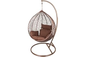 Fauteuil suspendu Estexo® avec panier en polyrotin - Armature - Fauteuil à bascule en rotin marron foncé