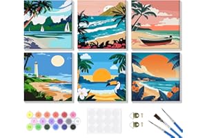 Lxmsja 6 Pezzi Dipingere con i Numeri Adulti Con Cornice, Paesaggio Paint by Numbers Kit Principianti Con 3 Penne, Hobby Creativi Adulti Idee Regalo Donna Decorazioni Casa - 20x20cm