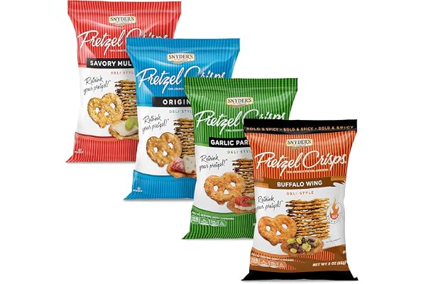 Grayder's Snack Factory Pretzel Crisps, bitstorlek mellanmål, variationspaket, 8 x 85 g tunna och knapriga kex