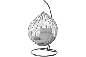 Kideo® Komplettset: großer Hängesessel mit Gestell & Kissen, Lounge Möbel, Poly-Rattan, XXL, grau (grau Nest (8008 Cloud))