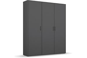 ‎RAUCH MÖBEL Rauch Möbel Voyager Schrank Kleiderschrank Drehtürenschrank, Grau metallic, Schwarz, 3-türig, inkl. 1 Kleiderstange, 4 Einlegeböden BxHxT 140x194x53 cm