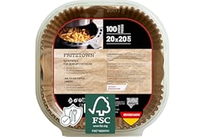 FRITZTOWN Air Fryer Paper | Antihaft Backpapier für Heißluftfritteusen, Mikrowelle & Backofen | Hitzebeständig & Fettdicht (100 Blatt, 20x20 cm Quadratisch)