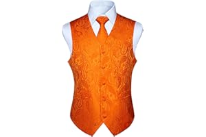 HISDERN Hommes Gilet de Costume Paisley Floral Jacquard Gilet Cravate Pochette Mouchoir Ensemble Gilets Mariage Homme