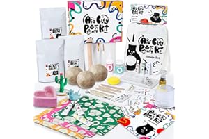 FOSTERTOYS Air Dry DIY Clay Pottery Kit for Beginners & Adults, Sculpting Tools Set & Step-by-Step Guide 12 Paints Paintbrush Varnish Sponge Teen Birthday Gift