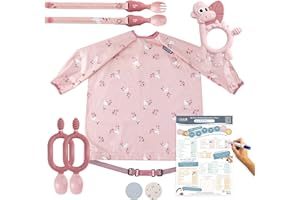 BIBaDO Starter Baby Feeding Set - Includes Feeding Bibs, Weaning Spoons, Baby Cutlery, Teether & Weaning Poster, BPA-Free, Perfect for Weaning and First Foods - Blush