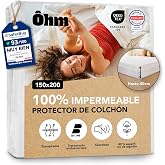 &Ocirc;hm Waterproof Mattress Protector 150 x 200 cm Cotton Anti Dust Mite | Waterproof Mattress Topper, Silent TPU, Skirt 40 cm, C