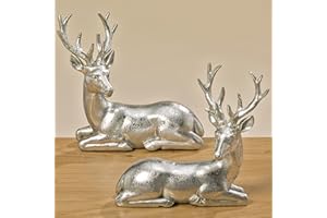 BOLTZE Hirsch Tobin liegend H 15 cm Kunstharz Silber Stückpreis