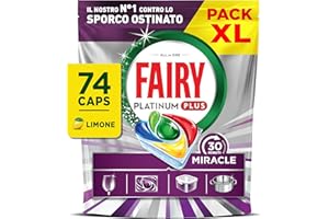 Fairy 30 Minuti Miracle Detersivo Pastiglie Lavastoviglie, 74 Capsule, Limone, Il Nostro N.1 Contro Lo Sporco Ostinato, Potente Anche Nei Cicli Brevi, MEGA Pack