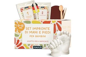 Amari ® Kit Calco Bebè in Gesso – Impronte di Mani e Piedini – Confezione Premium – Ricordo per Sempre – Inclusi Gesso, Materiale per Lo Stampo e Istruzioni – Regalo per la Nascita