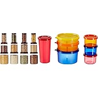 Amazon Brand - Solimo Plastic Jar and Food Saver Containers , Jar Set of 12, Set of 7 Lunch Box, Transparent