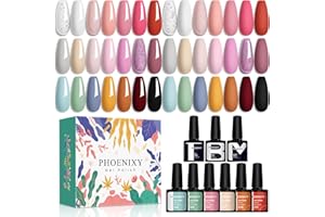 ‎PHOENIXY Phoenixy Gel Nagellack Set, 21 Farben Gel Farblack Set Gel U V Nagellack Set mit Unterlack, Überlack, Matte Überlack