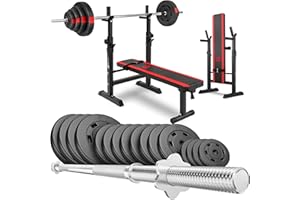 ‎HS HOP-SPORT Hop-Sport Hantelset 39kg bis 99kg - Klappbare Hantelbank mit Gewichten, Verstellbare Langhantelablage, Trainingsbank für Bankdrücken, Stabiler Fitnessbank, 270 kg Max. Belastbarkeit