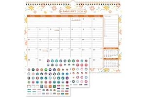 Benjia Calendario da muro tavolo 18 Mesi, A4 calendari Gennaio 2026 a Giugno 2027, calendario famiglia ufficio, planner mensile Calendari per Parete, planning mensile con adesivi del piano (Fiore)