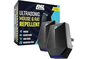 AMZ BRAND Ultrasonic Mouse Repellent 2 Pack - Rat Repellent - 4 Working Modes - Silent Mode - Non-Toxic - Effective against Mice and Rats - Radiation free