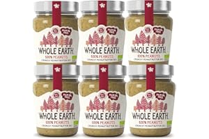 Whole Earth Crema di Arachidi Croccante, Spalmabile 100% Biologiche, Fonte Naturale di Proteine Vegetali, Senza Glutine, Senza Olio di Palma, Vegan, Confezione da 6 Barattoli da 227g