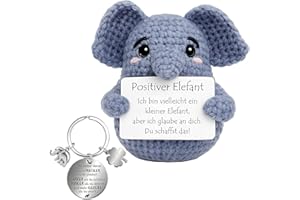 Hpbaggy Pocket Hug Positiver Elefant, Handgehäkelter Positive Elefant mit Elefant Schlüsselanhänger, Glücksbringer Elefant, Motivationsgeschenke, Gute Besserung Geschenk, Einschulung Geschenk