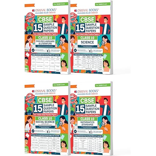 Oswaal CBSE 15 Sample Question Papers Class 10 English, Science, Social Science & Maths Standard (Set of 4 Books) for 2026 Bo