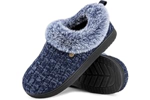 HomeTop Women's Cable Knit Slippers Breathable Warm Comfy Non-slip Indoor Outdoor House Shoes with Fuzzy Collar