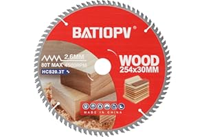 BATIOPV Lama per Sega Circolare 254 x 30 mm, 80 Denti, per Legno, Truciolare, Compensato, Legno Duro | Compatibile con Dewalt, Makita, Bosch, einhell