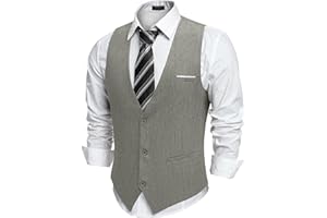 COOFANDY Chaleco Traje Hombre Negocio Sólido Chaleco Vestir Casual Cuello en V Chaleco Boda Hombre Elegante con Bolsillos