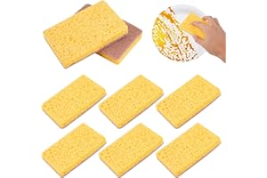 XYVOR 8 Pezzi Spugne Piatti Ecologiche, Spugne da Cucina In Cellulosa Naturale, Spugna Cucina Double-Face Altamente Assorbenti, Resistenti All'Olio, Efficaci Nella Rimozione Di Sporco,Grasso e Altre Macchie