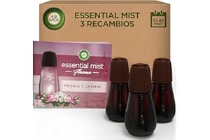 Air Wick Essential Mist - Recambio de Ambientador Difusor de Aceites Esenciales con Aroma a Peonia y Jazmín, Multicolor, 3 x 20ml