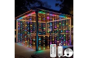 GCMacau Curtain Lights Battery Powered, Indoor &Outdoor Curtain Lights with Remote Control, 3m x 3m 300 LEDs, 8 Patterns Fairytale String Lights for Patio Decorations, Bedrooms, Parties.（Multicolor）