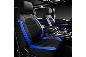 CAR PASS Leather and Mesh Universal Front Car Seat Covers, for Sedans,Trucks,Suvs,Airbag Compatible,Zipper Design and Reserved Opening Holes for Headrest (Front Seat,Black and Blue)