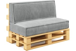 ‎CHILLY PILLEY chilly pilley® Elegante Palettenkissen aus Cord – Hochwertiges Sitz- & Rückenkissen Set mit modernem Design, Sitzpolster mit Schaumstoffkern & Rückenkissen (2er Set, Silber)