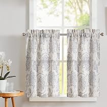 Rideaux De Cuisine TOPICK 65x90 Cm - Lot De 2 - Effet Lin Translucide, Motif Fleurs - Pour Fenêtre, Porte, Placard - Lavable Machine