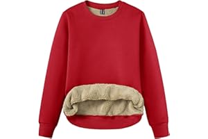 TACVASEN Pullover Damen Sweatshirt Baumwolle Langarmshirt Rundhals Ohne Kapuze Winter Basic Fleecepullover Warme Casual Oberteil Elegant Tops Bluse