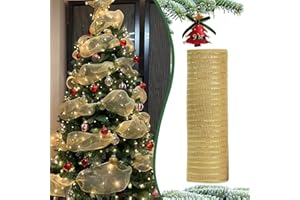 KYOEOE 26 cm×9 m Glänzend Weihnachtsgirlanden Weihnachtsband Breit Gold,Weihnachtsbänder Geschenkband Dekoband Weihnachten Poly Mesh Ribbon für Schleifen Weihnachtsbaum Deko Weihnachtskranz Türkranz Winter