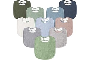 Susurration Muslin Baby Bibs 10Pack Soft Square Adjustable Baby Dribble Bandana Bibs With Adjustable Snaps for Unisex Baby Girls & Boys