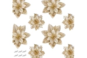 Homewit 16 Stück Weihnachten Glitzer künstliche Weihnachtsstern Weihnachtsblumen Kunstblume mit Clips Weihnachtsbaum Deko, Weihnachtsschmuck Weihnachtsdeko Ornamente für Weihnachtskränze und Girlande