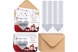 Clabby 12 Weihnachtsgutschein Rubbelkarte 12 Umschläge aus Kraftpapier 12 Rubbelaufkleber Gewinnendes Rubbellos Herzförmige Rubbelkarte Weihnachten Geburtstagsparty Zubehör Urlaubsaktivitäten