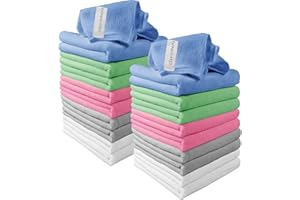 Clay Roberts Microfibre Cleaning Cloths, 40cm x 30cm - Pack of 20, Mixed Colours, Machine Washable, Polishing, Waxing & Dusting Cloth, Lint-Free, Kitchen Towel, Car Cleaning, Microfiber