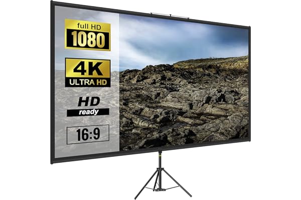 VEVOR Écran de Projection avec Trépied 80" 203,2 cm Toile de Projecteur avec Trépied 16:9 4K HD Écran de Projection avec Pied Zone d'image 178 x 100 cm Portable Cinéma à Domicile en Salle Multimédia